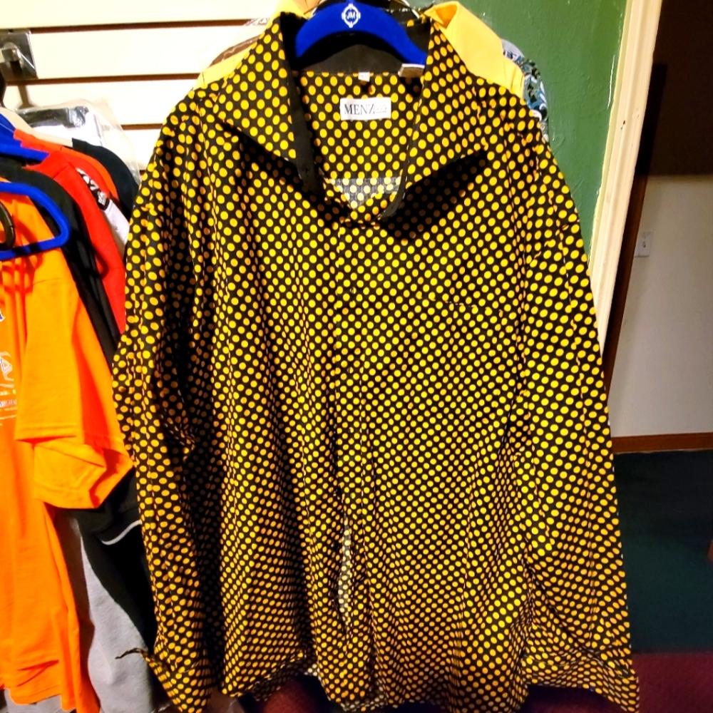 MENS POLKA DOT CUT AWAY COLLAR FRENCH CUFF BUTTON DOWN SHIRT